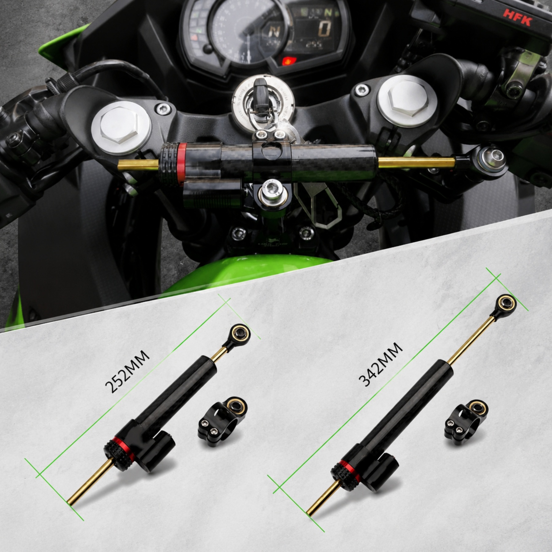 Universal Motorcycle Steering Damper – Adjustable Stabilizer with Carbon Fiber Finish
