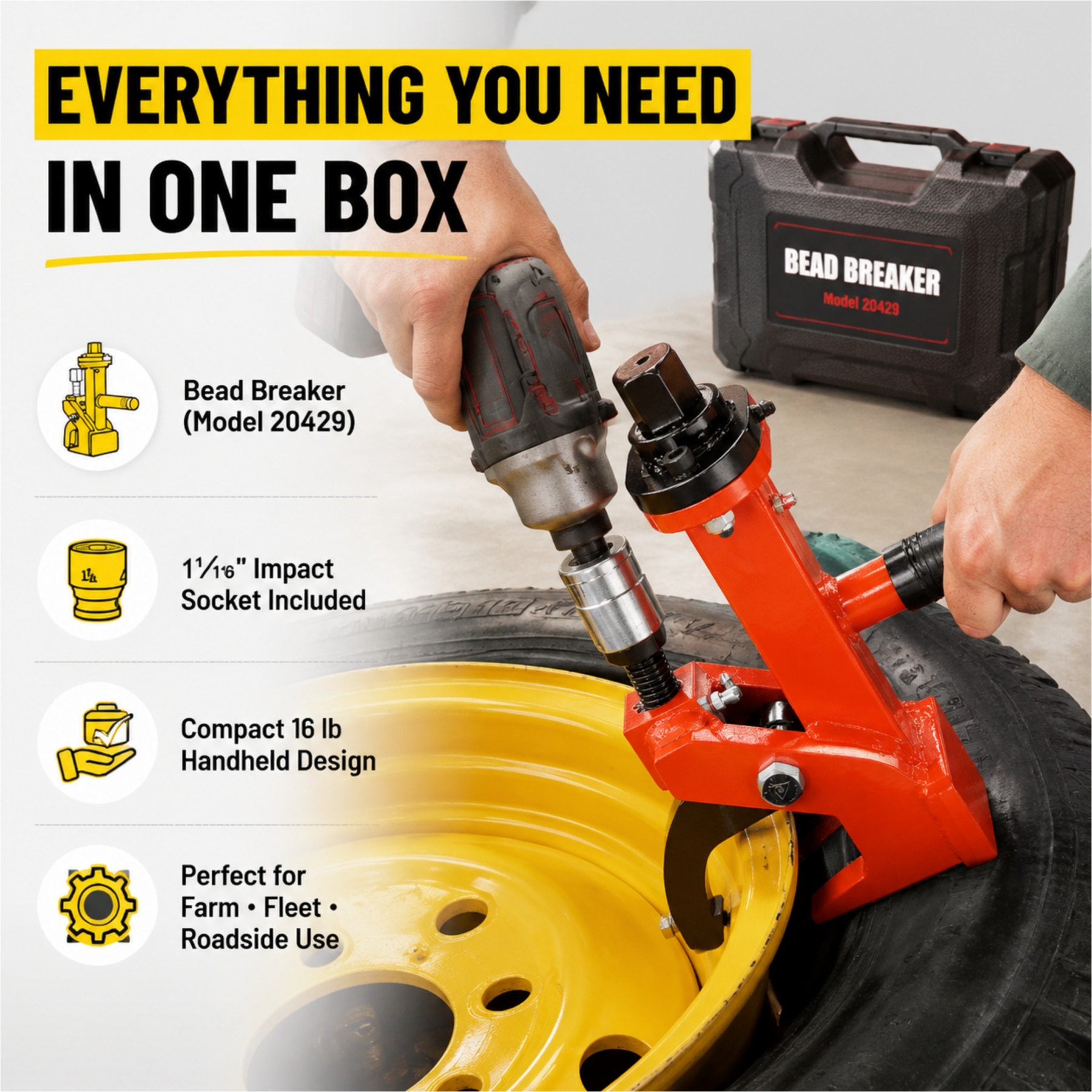 Pneumatic Bead Breaker – Portable Tire Bead Remover for Cars, Trucks & Tractors