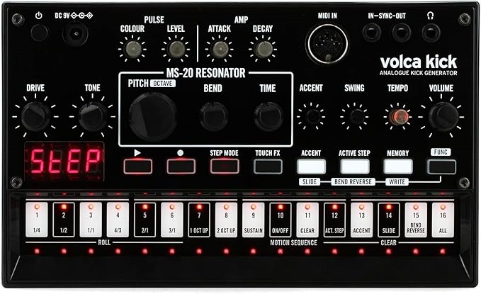 Analog Kick Drum Synthesizer with 16-Step Sequencer and MS-20 Style Engine