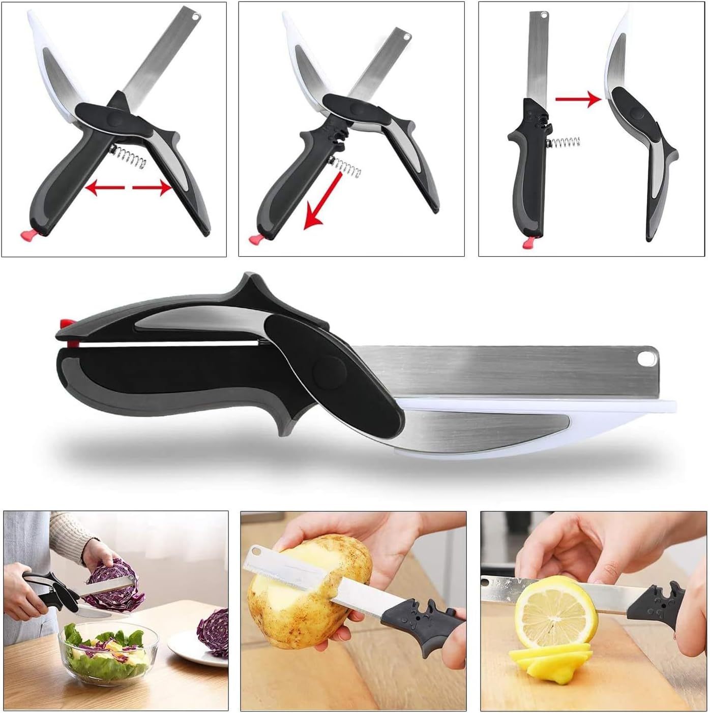 2 in 1 Kitchen Scissors for Food, Separable Stainless Steel Barbecue Steak Cutting Shears, Detachable Multi Function Kitchen Cutter for Vegetable Fruit & Meat