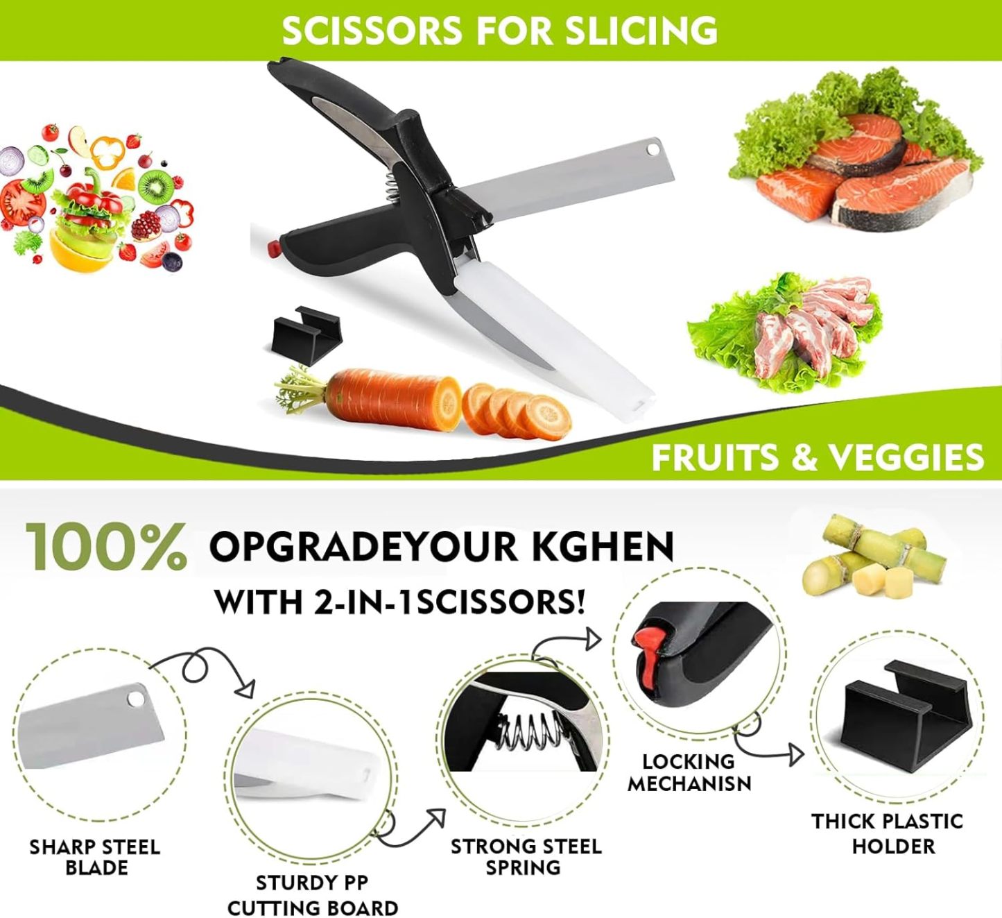 2 in 1 Kitchen Scissors for Food, Separable Stainless Steel Barbecue Steak Cutting Shears, Detachable Multi Function Kitchen Cutter for Vegetable Fruit & Meat