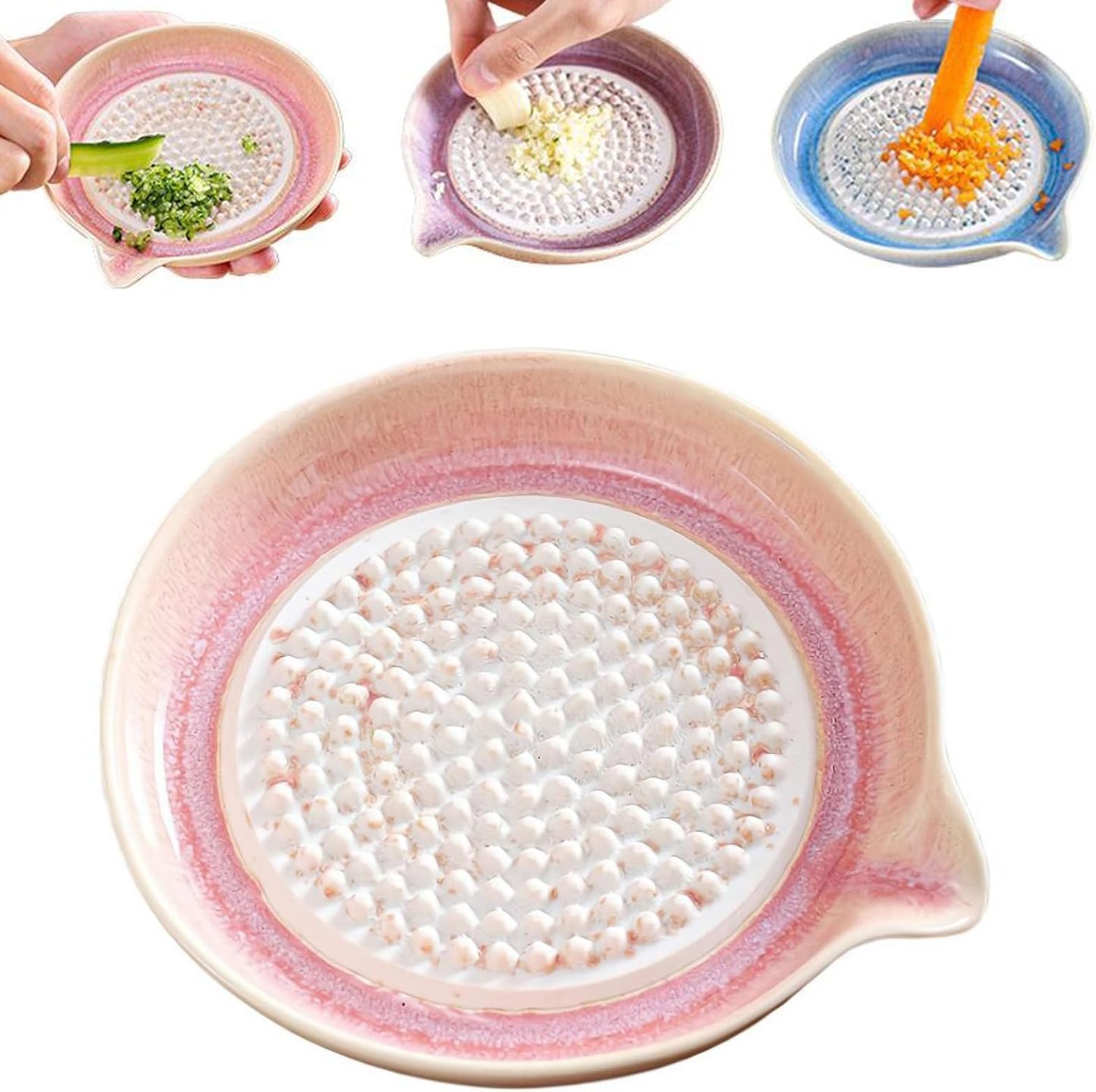 Ceramic Garlic Grater Plate, Exquisitely Handcrafted Ginger Grater Plate, Multipurpose Grinder Plates Burnishing Machine for Fruits Vegetables Ginger Garlic Onion (Pink)