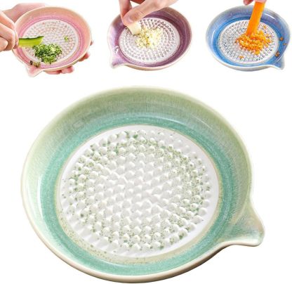 Ceramic Garlic Grater Plate, Exquisitely Handcrafted Ginger Grater Plate, Multipurpose Grinder Plates Burnishing Machine for Fruits Vegetables Ginger Garlic Onion (Pink)