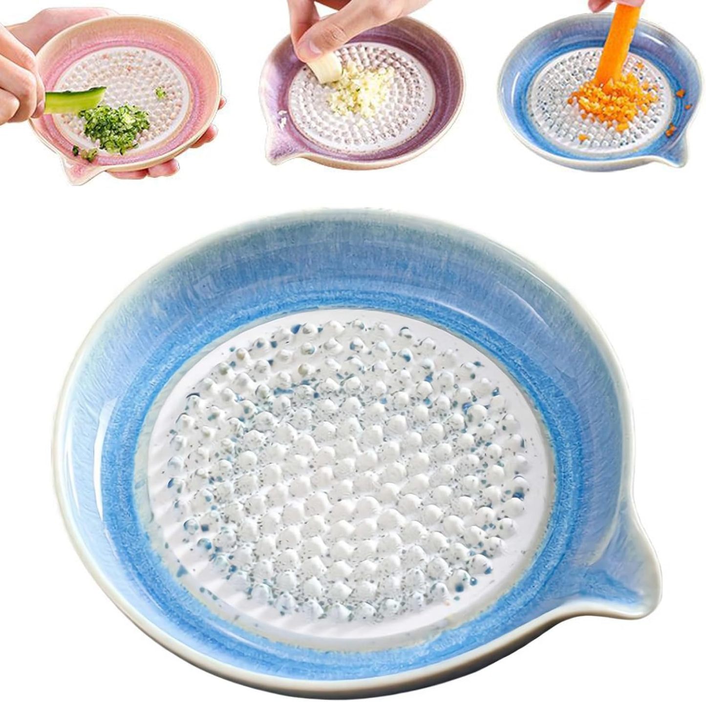 Ceramic Garlic Grater Plate, Exquisitely Handcrafted Ginger Grater Plate, Multipurpose Grinder Plates Burnishing Machine for Fruits Vegetables Ginger Garlic Onion (Pink)