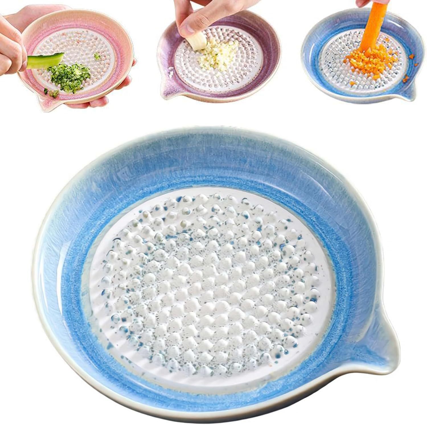 Ceramic Garlic Grater Plate, Exquisitely Handcrafted Ginger Grater Plate, Multipurpose Grinder Plates Burnishing Machine for Fruits Vegetables Ginger Garlic Onion (Pink)