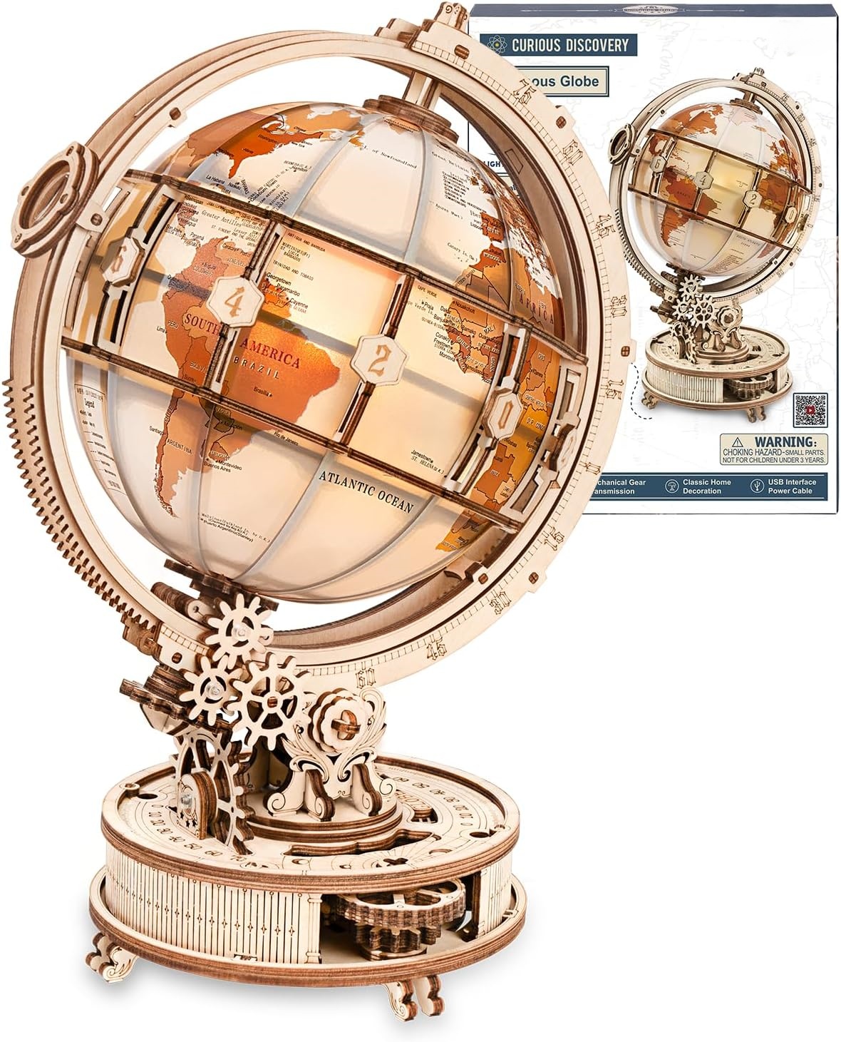 LED Wooden Globe Puzzle Model Kit