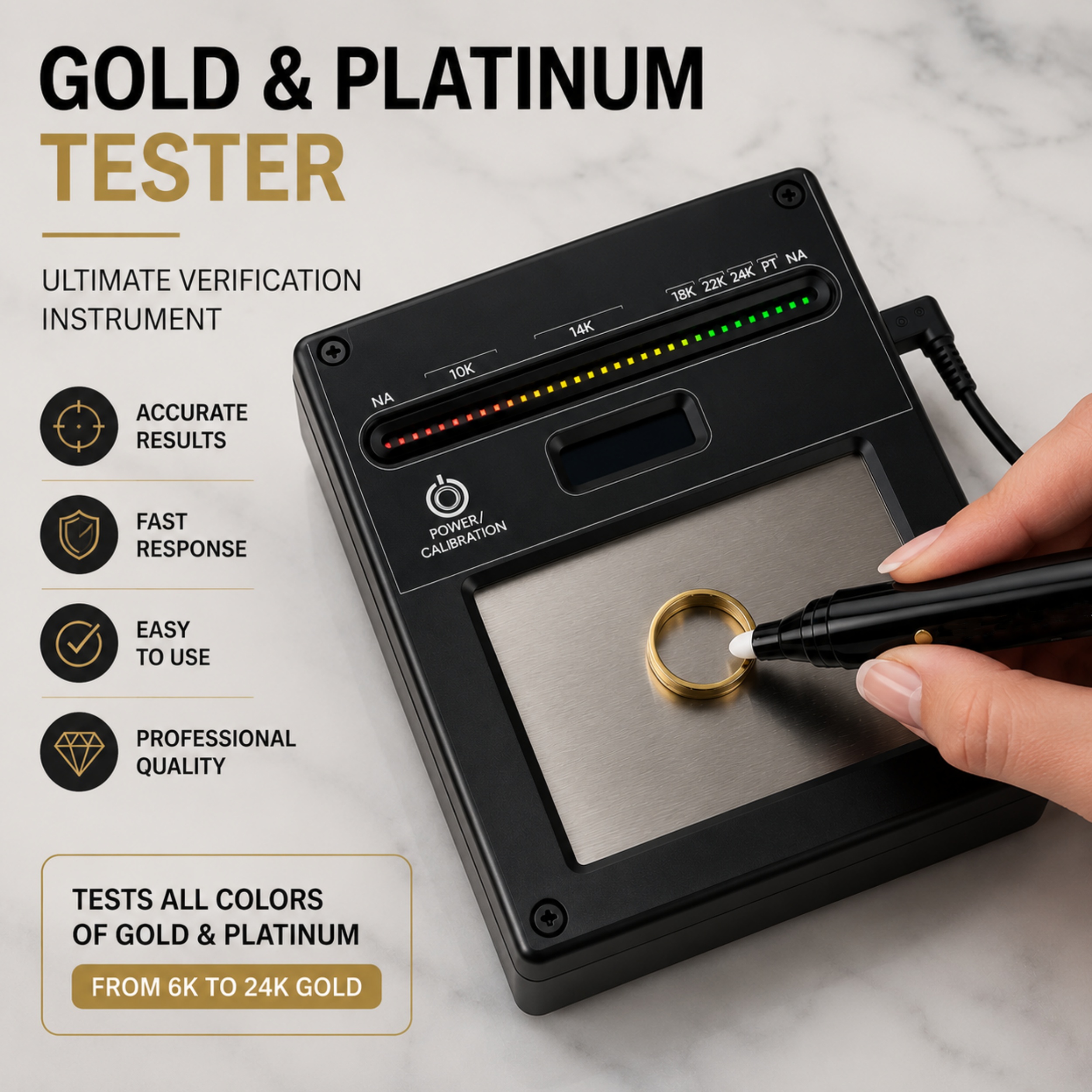 Electronic Gold Tester – 8ct to 24ct, LED Display, Pen Probe