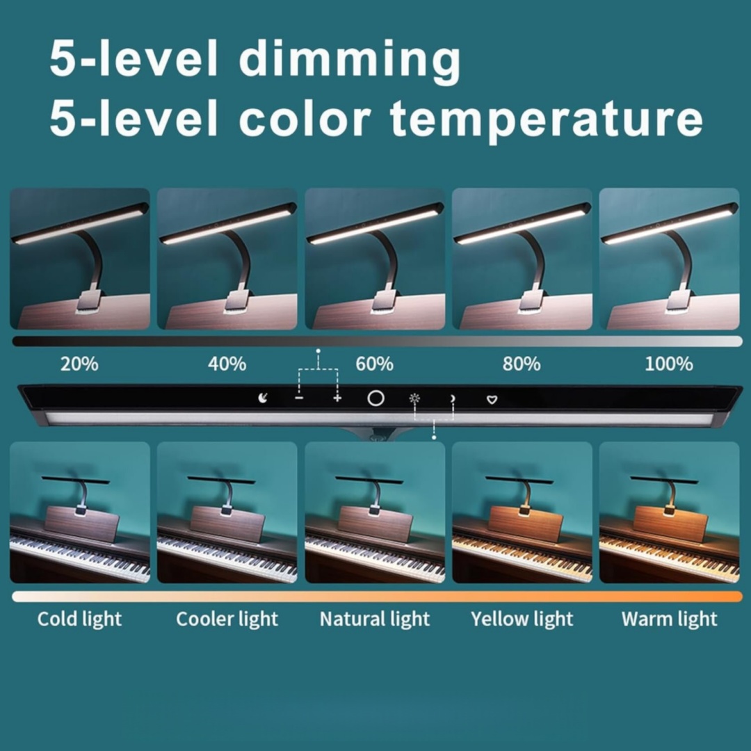 5-Level LED Piano Light with Memory & Gooseneck
