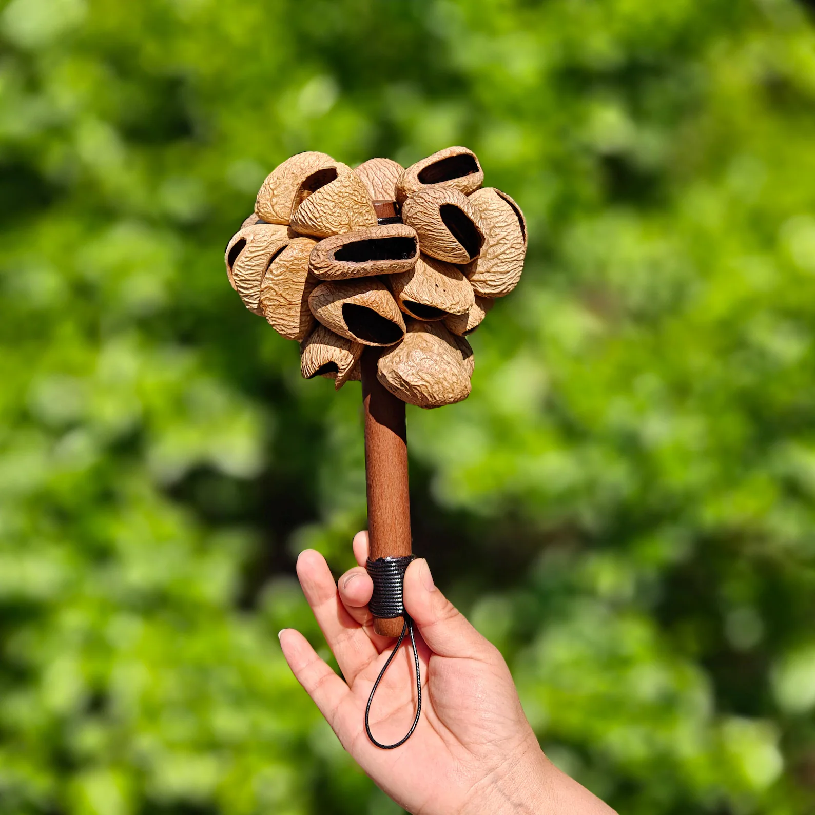 Natural Seed Pod Rattle – Wooden Handle Percussion Shaker for Meditation