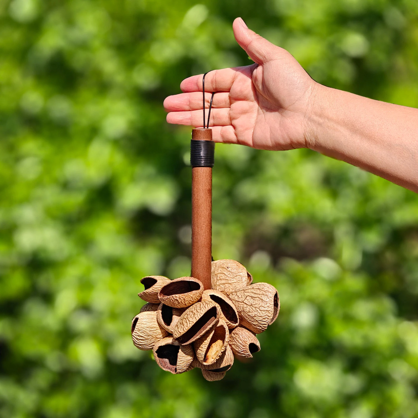 Natural Seed Pod Rattle – Wooden Handle Percussion Shaker for Meditation