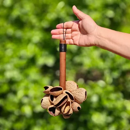 Natural Seed Pod Rattle – Wooden Handle Percussion Shaker for Meditation