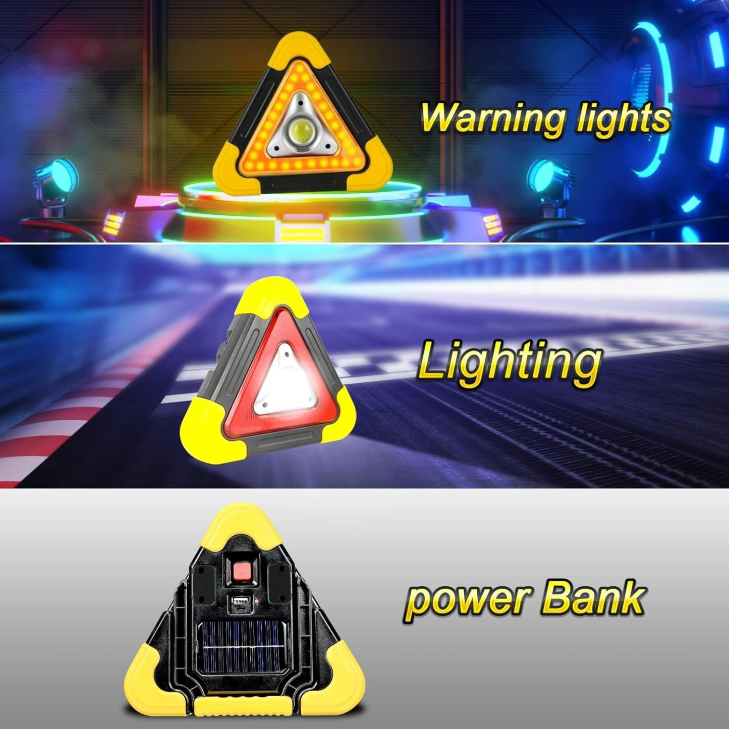 Safety triangle warning sign car LED light