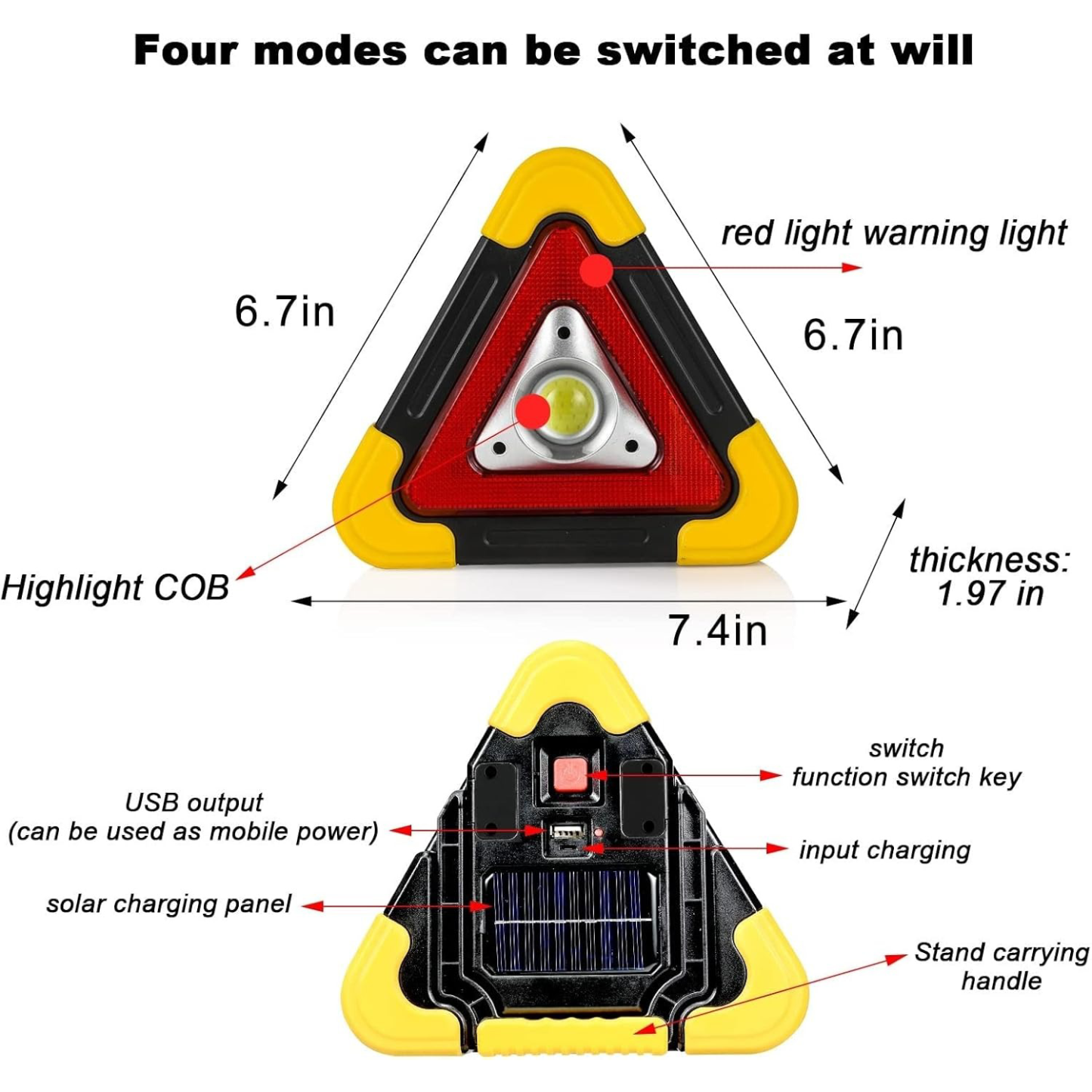 Safety triangle warning sign car LED light