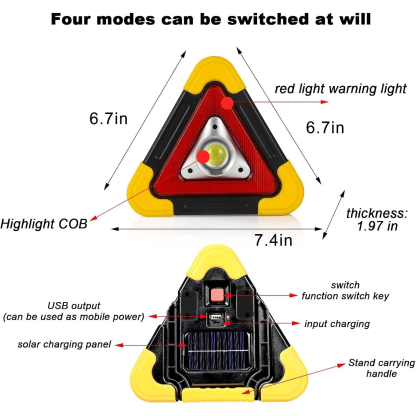 Safety triangle warning sign car LED light