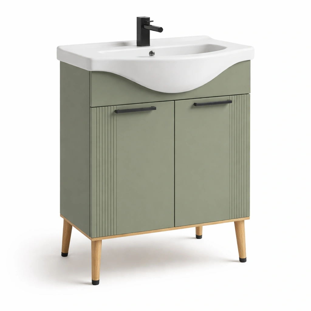 Badezimmerschrank Waschbecken Gruen Modern-CasaSelvia