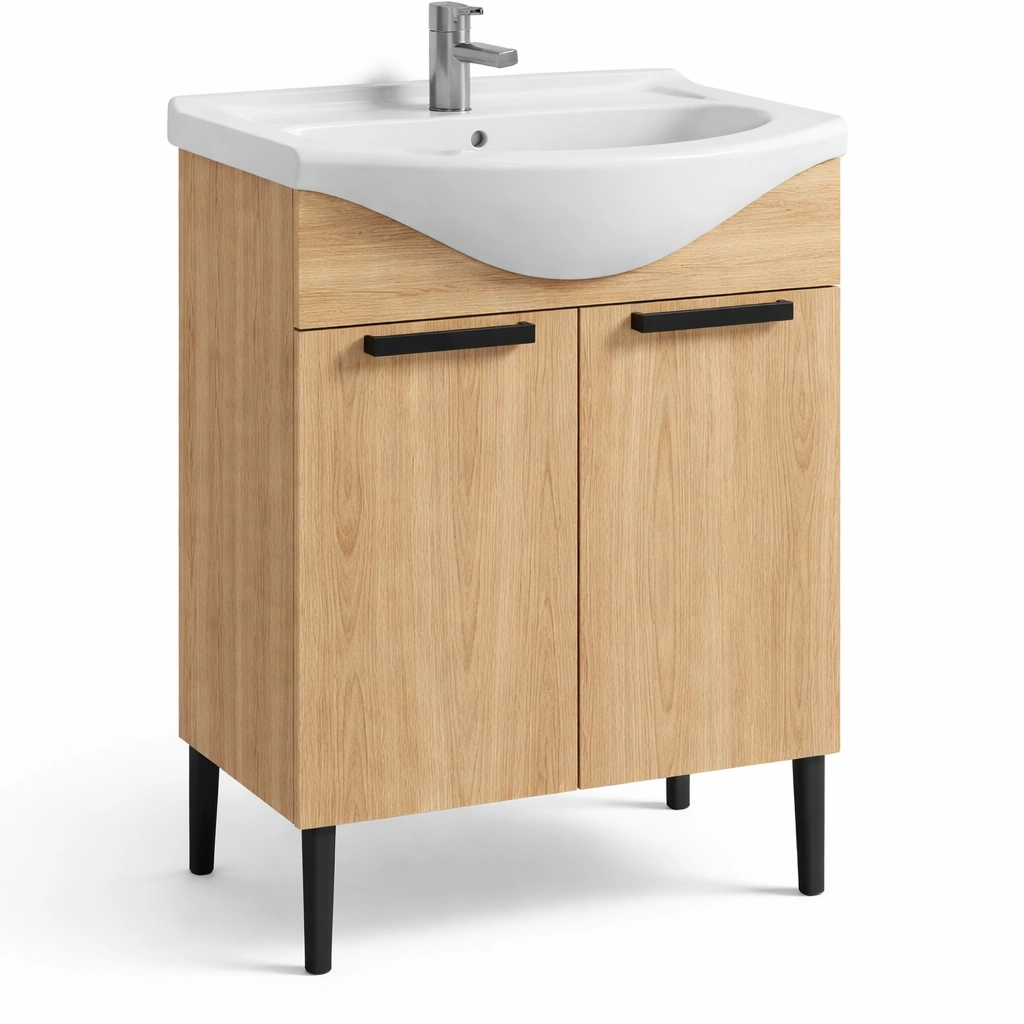 Badezimmerschrank Waschbecken Holz Natur-CasaSelvia