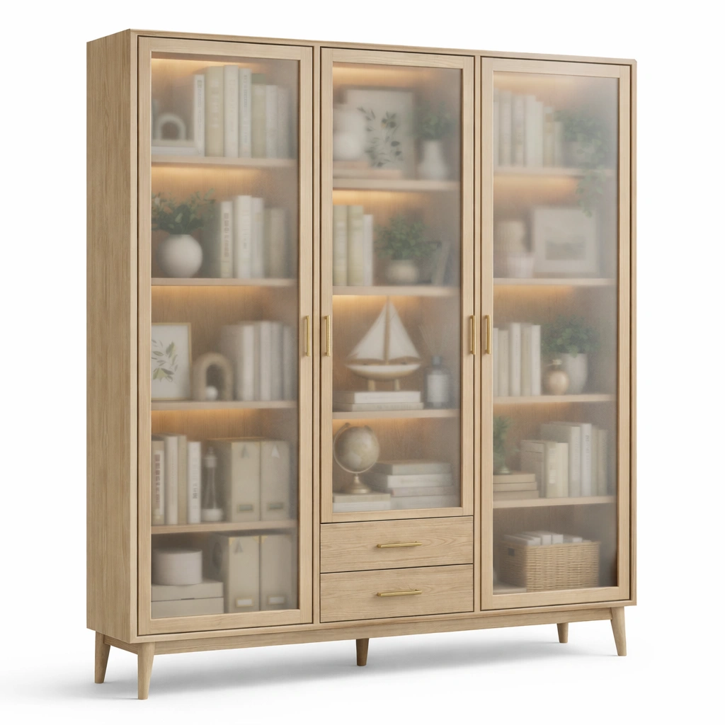 Buecherschrank Holz Glas Klassisch Modern-CasaSelvia