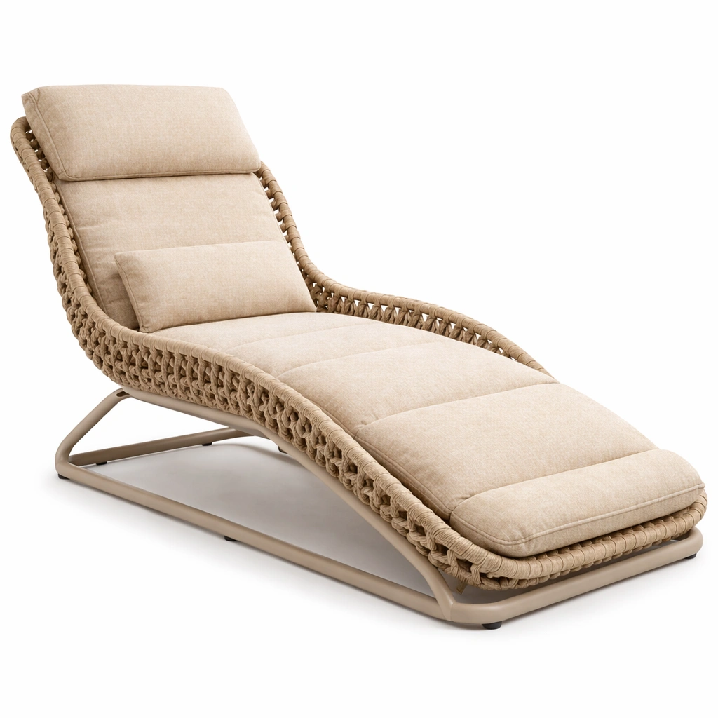 Relaxliege Outdoor Beige Rattan Design-CasaSelvia