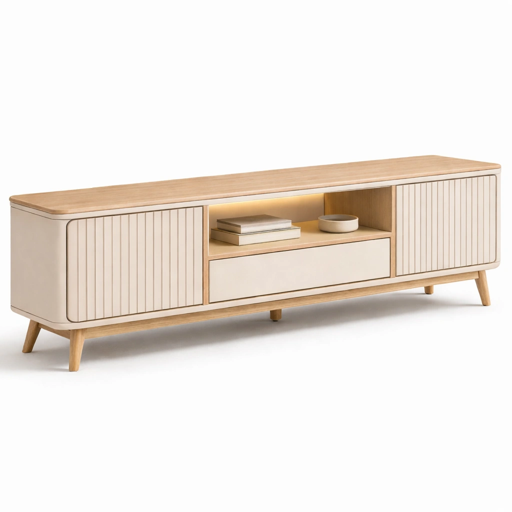 TV Lowboard Beige Skandinavisch-CasaSelvia