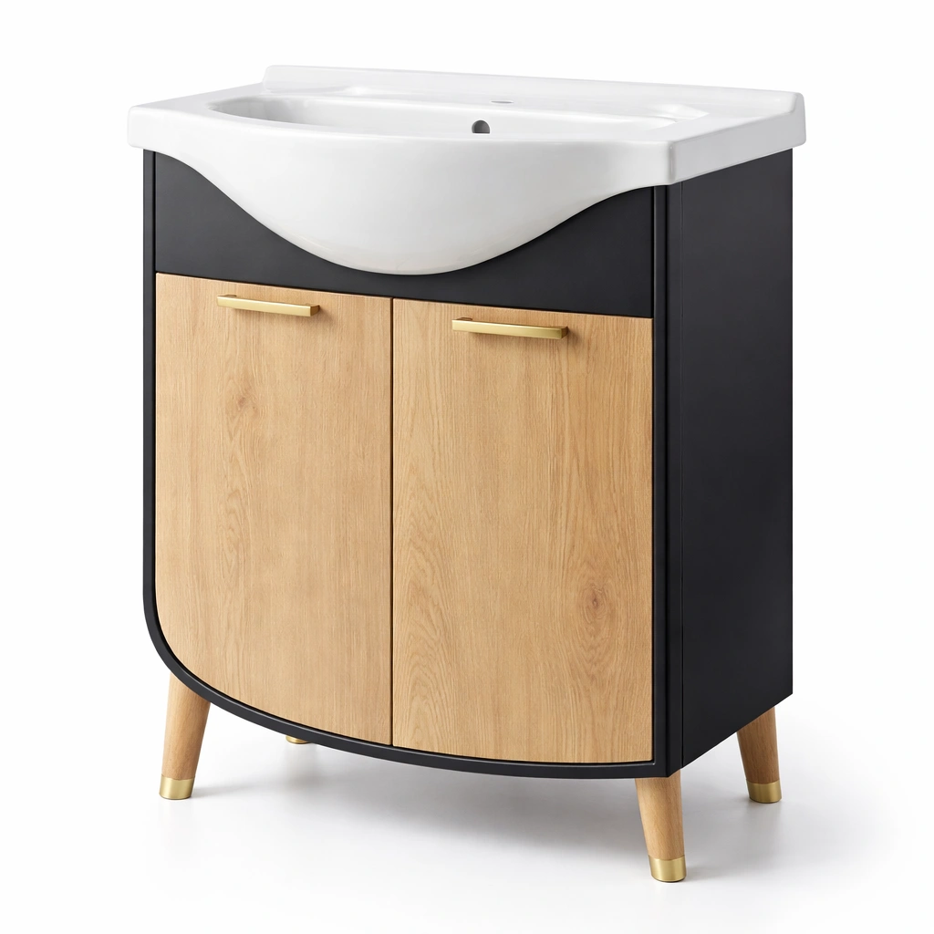 Waschbecken Unterschrank Holz Schwarz Modern- SelviaInterior