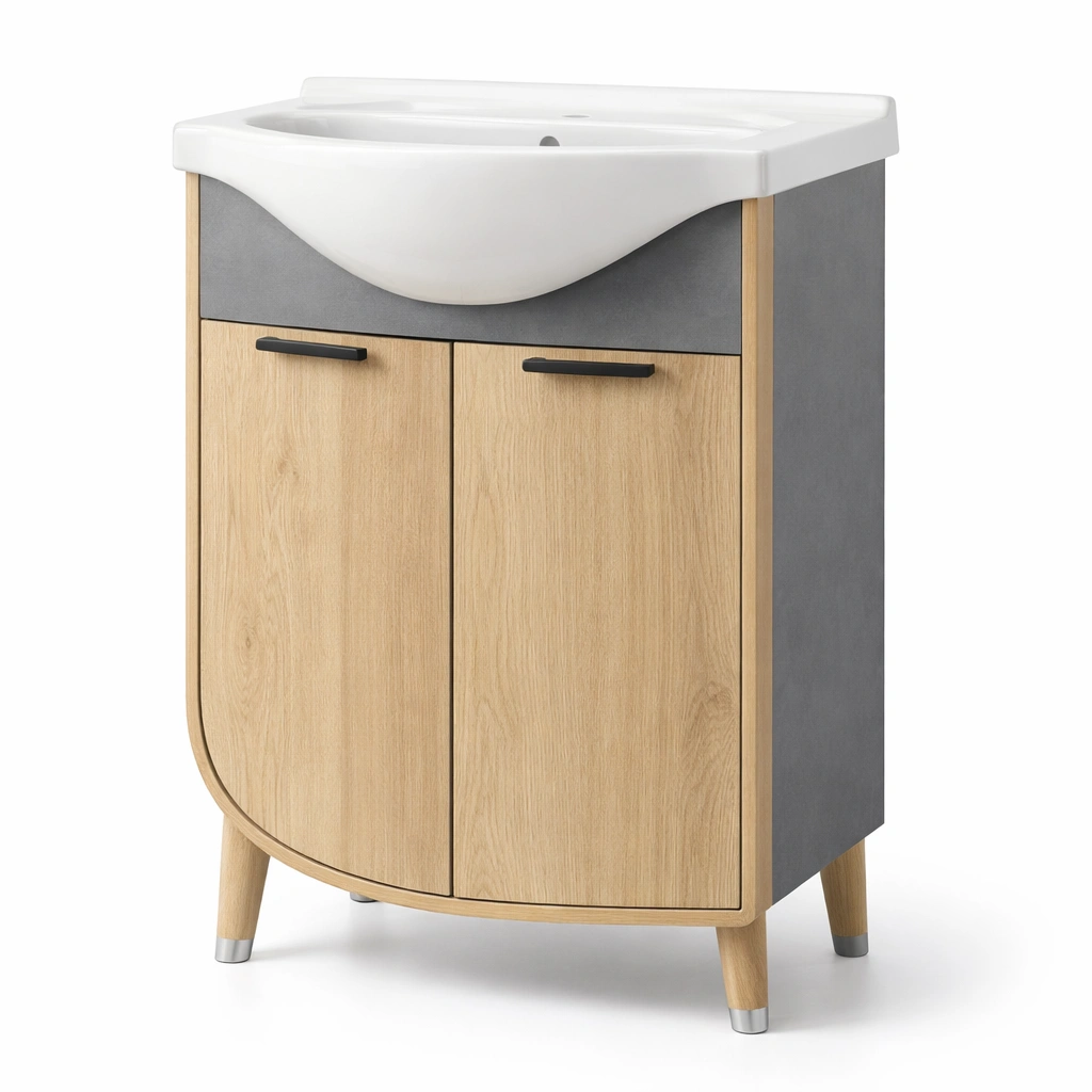 Waschbecken Unterschrank Holz Grau Modern- SelviaInterior