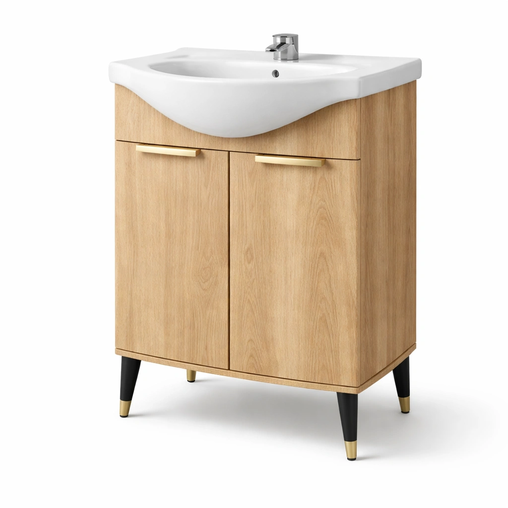 Waschbecken Unterschrank Holz Natur Minimalistisch- SelviaInterior