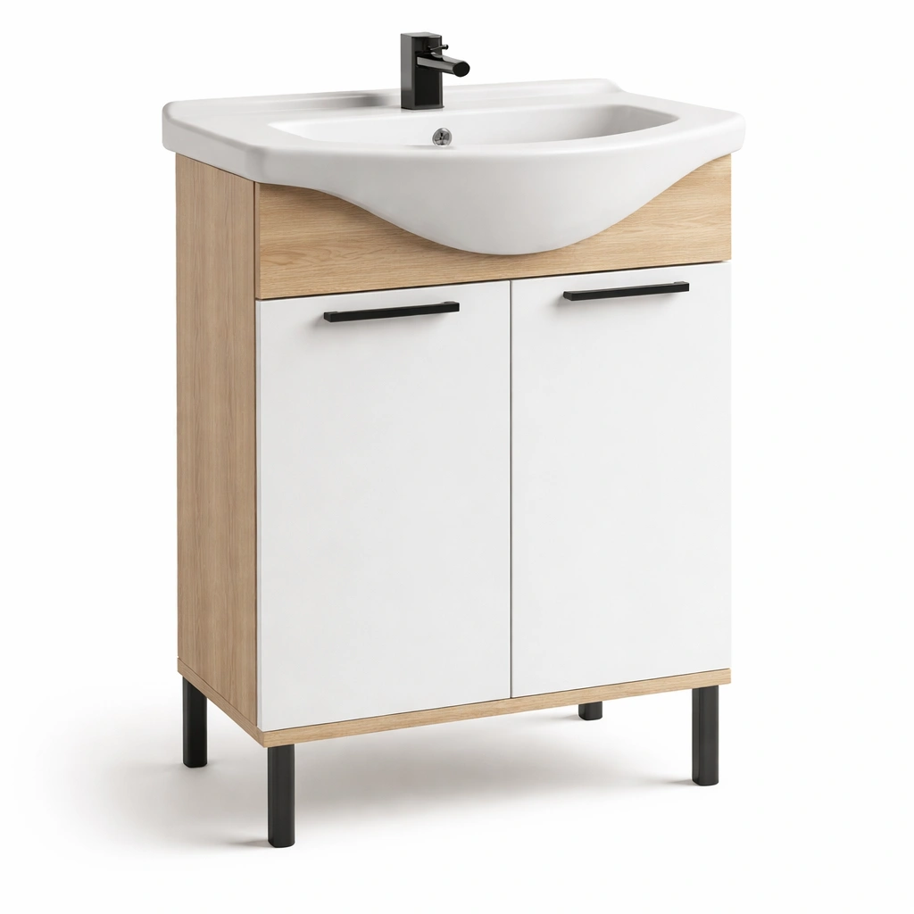 Waschbecken Unterschrank Weiss Holz Modern- SelviaInterior