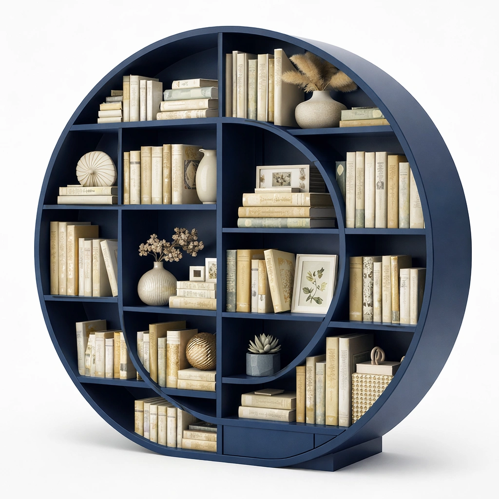 Runder Buecherschrank Blau Design Regal- SelviaInterior