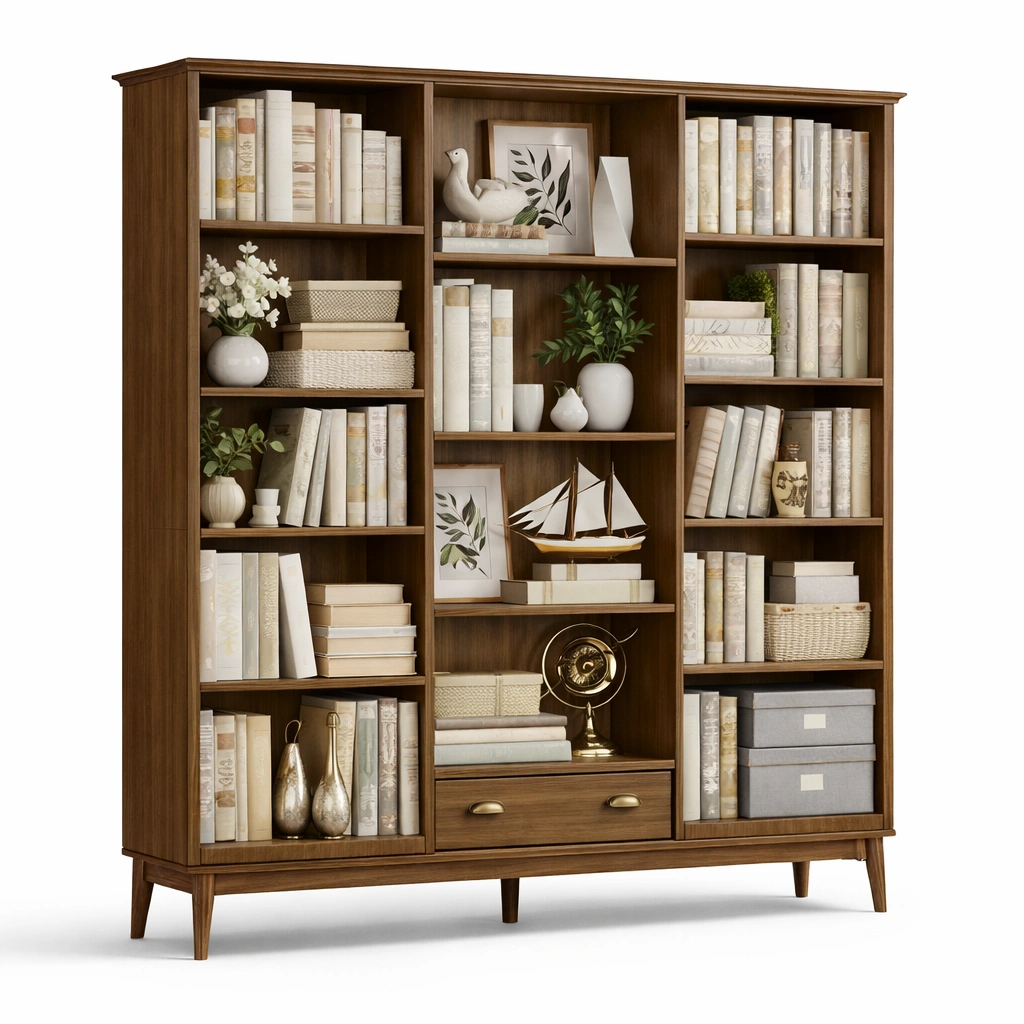 Buecherregal Holz Braun Modern Offenes Regal- SelviaInterior