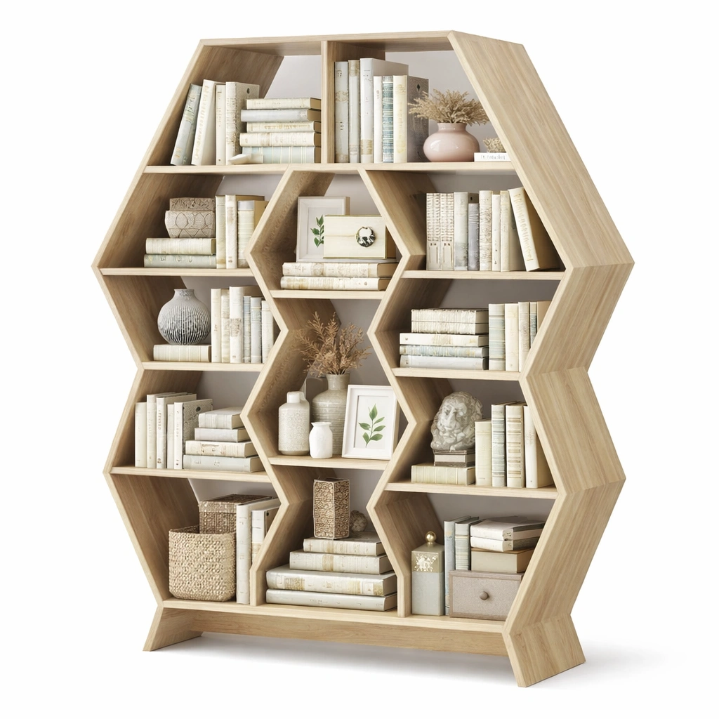 Buecherregal Holz Natur Geometrisch Design- SelviaInterior
