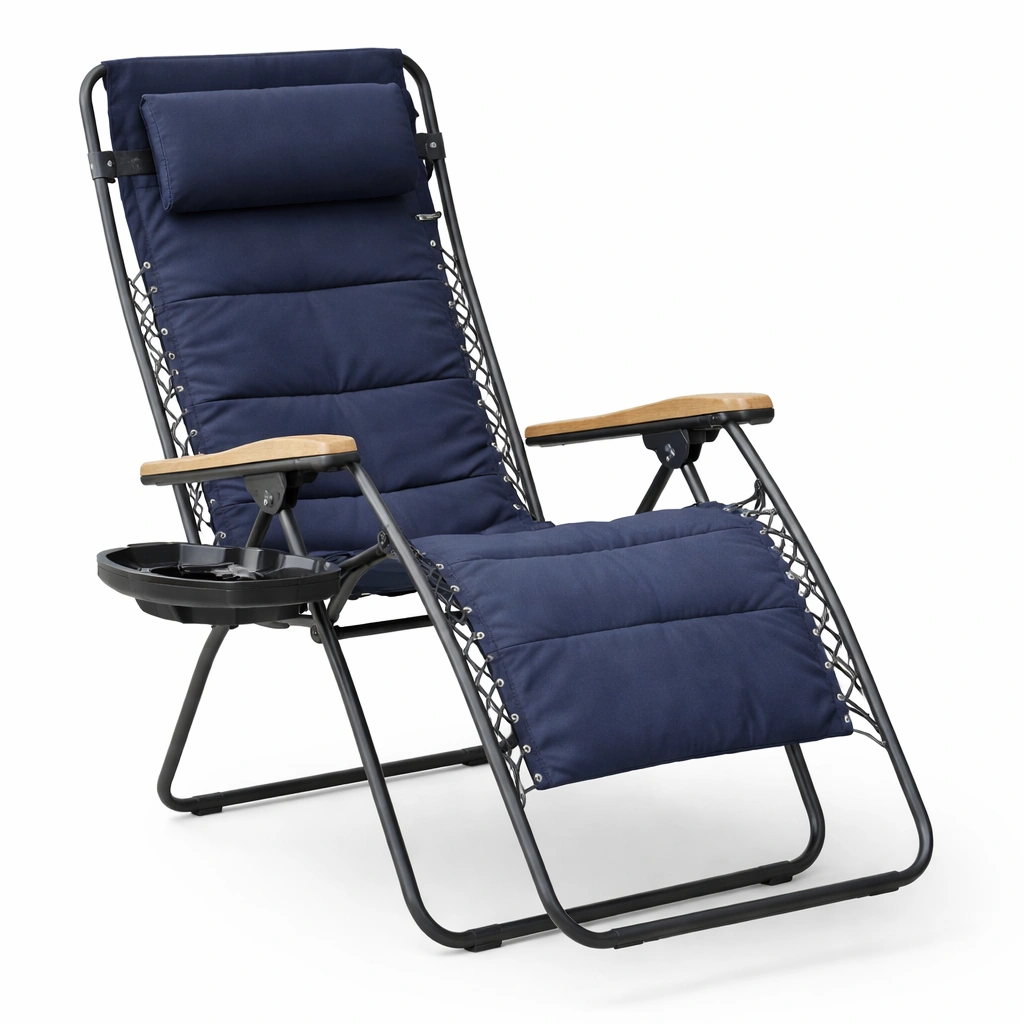 Relax Liegestuhl Stoff Blau Gartenstuhl- SelviaInterior