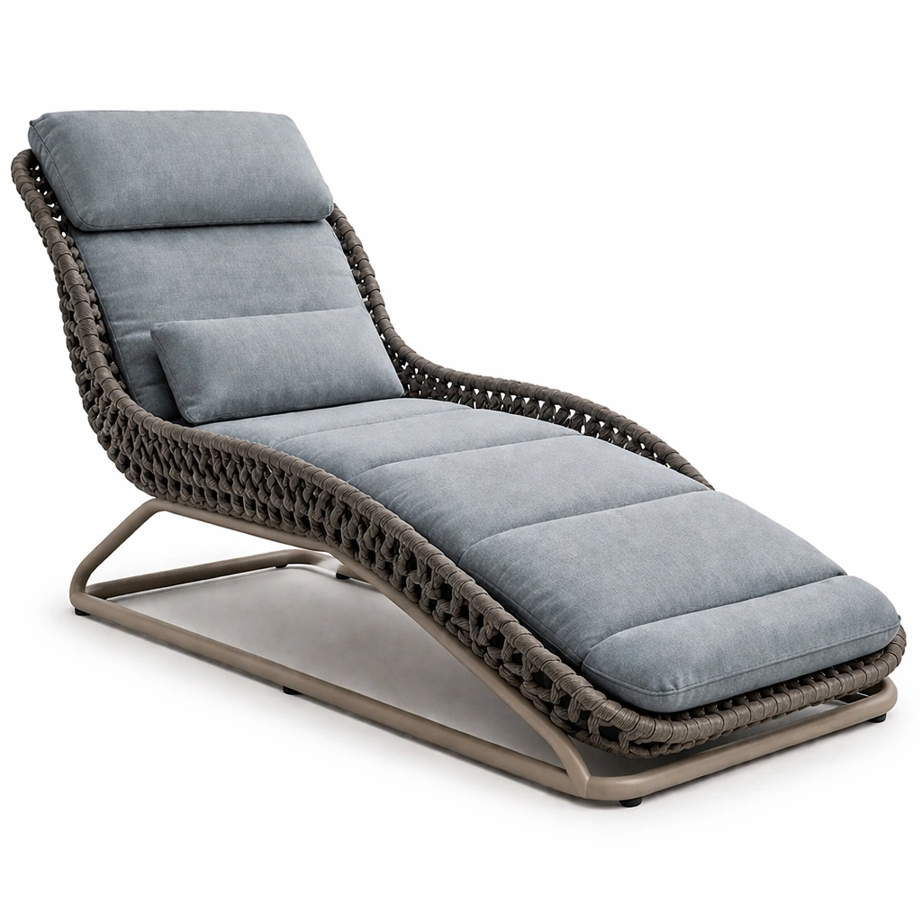 Liegestuhl Rattan Grau Modern Relaxstuhl- SelviaInterior