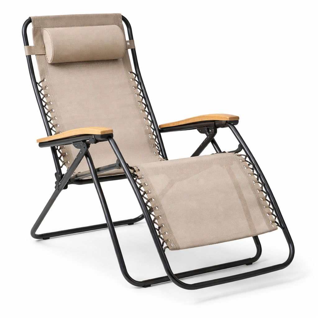 Relaxstuhl Stoff Beige Modern Klappstuhl- SelviaInterior