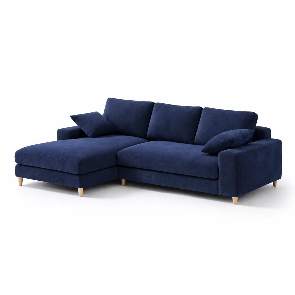 Ecksofa Stoff Blau Modern Wohnlandschaft- SelviaInterior