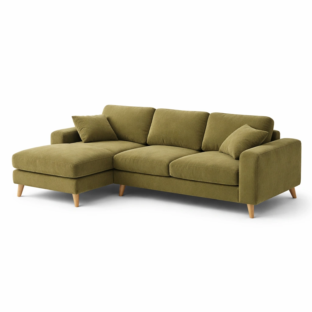Ecksofa Stoff Gruen Modern Wohnlandschaft- SelviaInterior