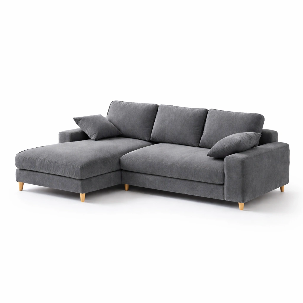 Ecksofa Stoff Grau Minimalistisch Wohnlandschaft- SelviaInterior
