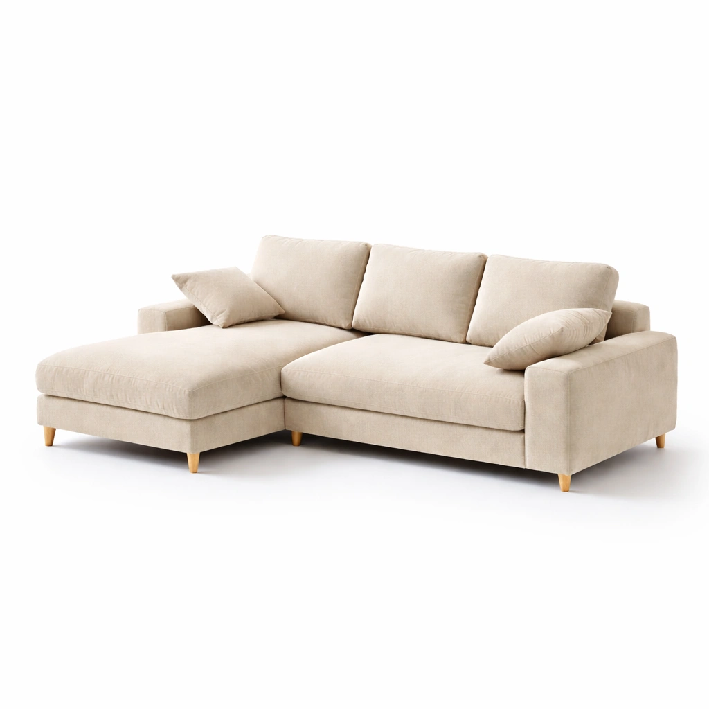 Ecksofa Stoff Beige Modern Wohnzimmer Sofa- SelviaInterior