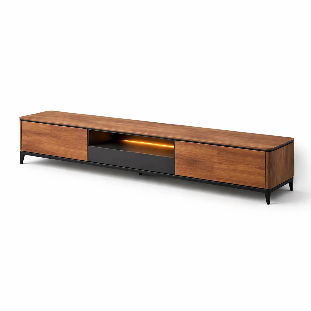 TV Lowboard Holz Braun Schwarz Modern- SelviaInterior