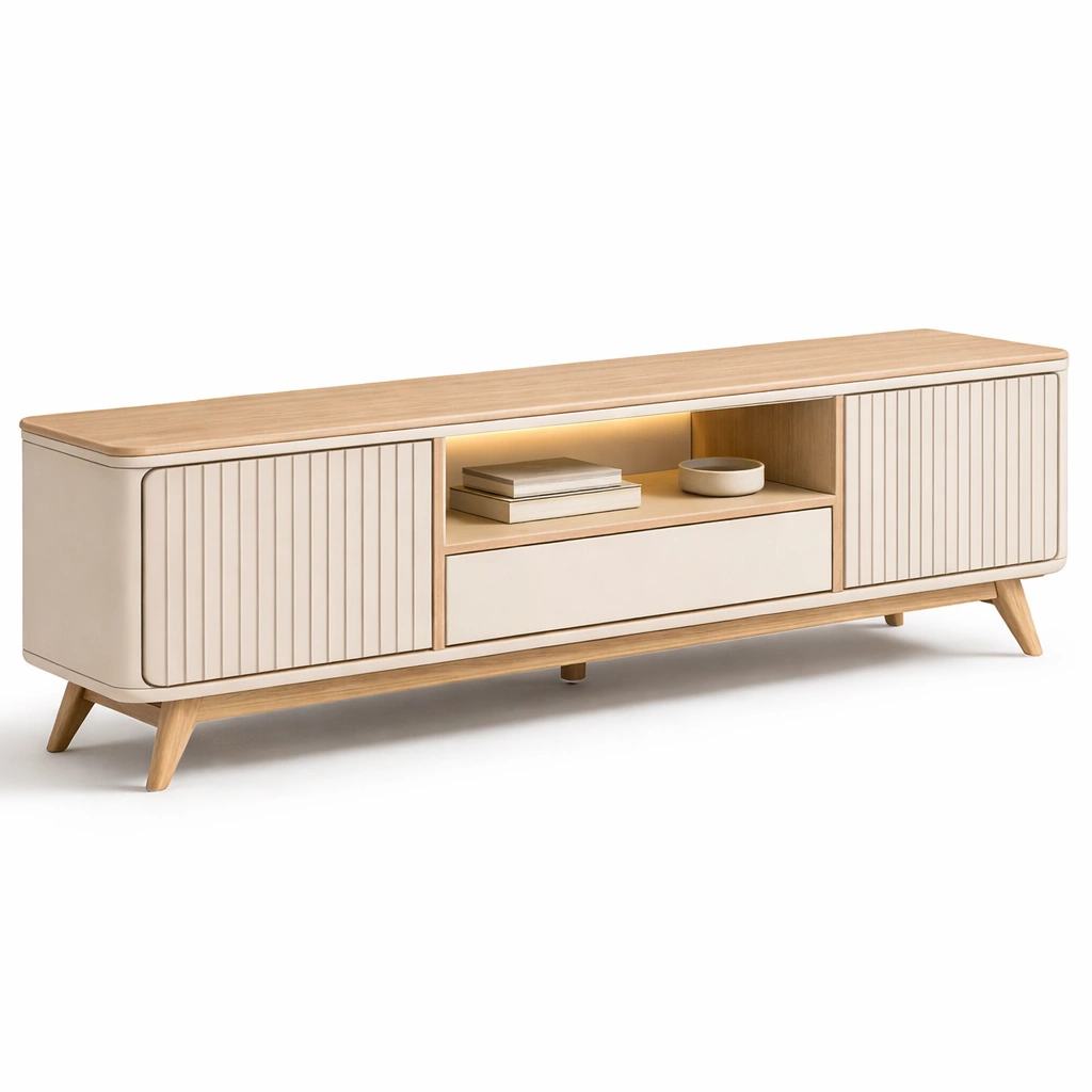 TV Lowboard Holz Natur Weiss Skandinavisch- SelviaInterior