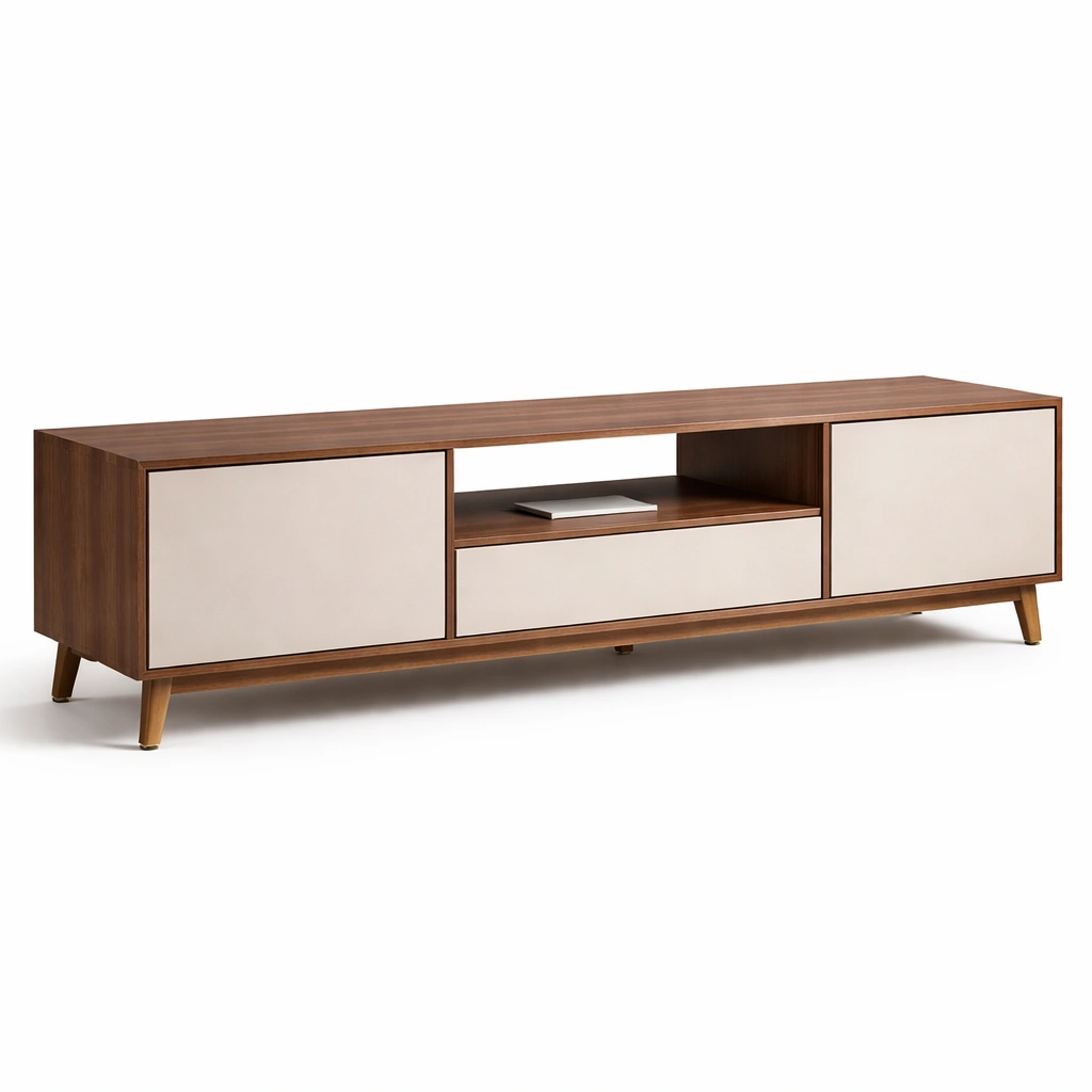 TV Lowboard Holz Braun Weiss Klassisch- SelviaInterior