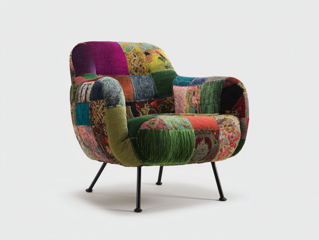 Poltrona in tessuto multicolore 78x76x82 cm - adatta per soggiorno - design patchwork moderno-Kacoracasa
