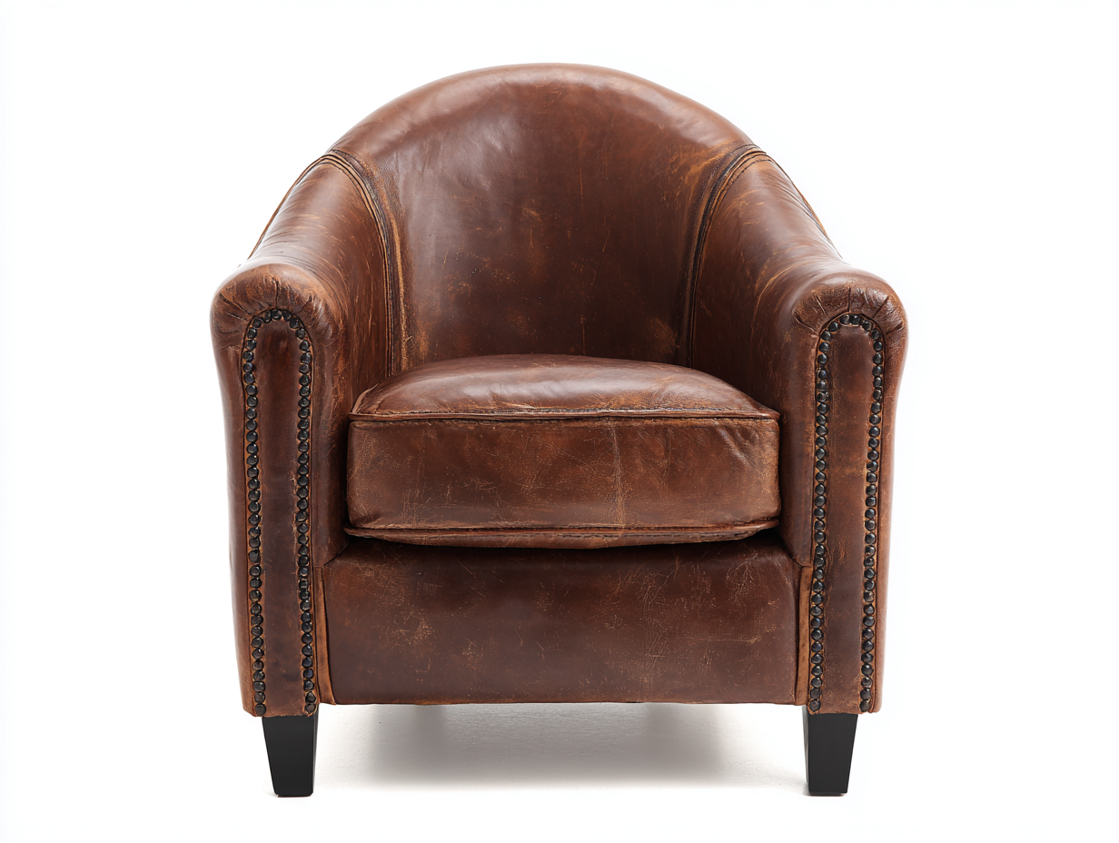 Poltrona in pelle marrone 78x82x78 cm - adatta per soggiorno - design classico vintage-Kacoracasa