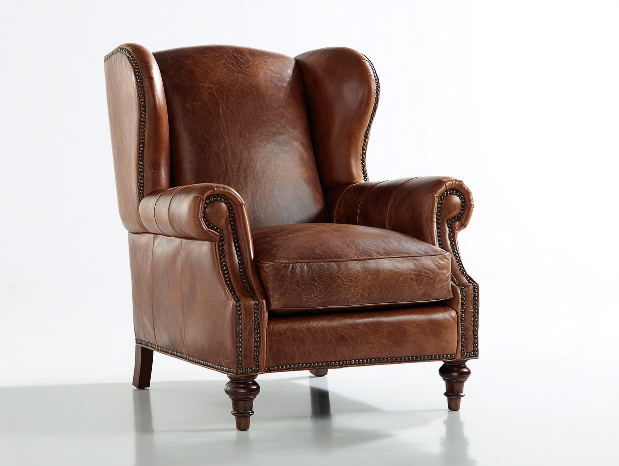 Poltrona in pelle marrone 90x85x110 cm per soggiorno - design classico con schienale alto-Kacoracasa