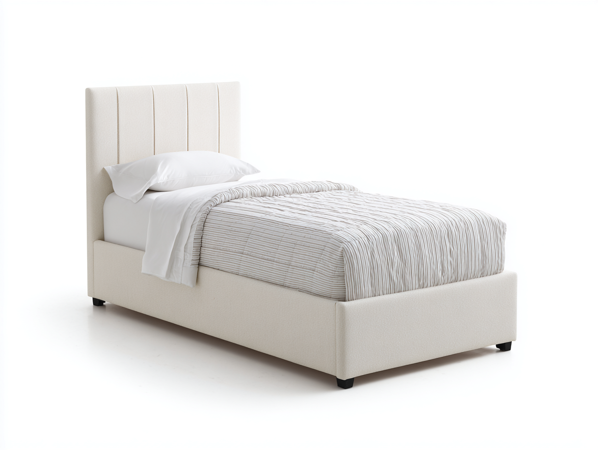 Letto singolo imbottito in tessuto 200x100x110 cm per camera da letto - bianco - design moderno-Kacoracasa