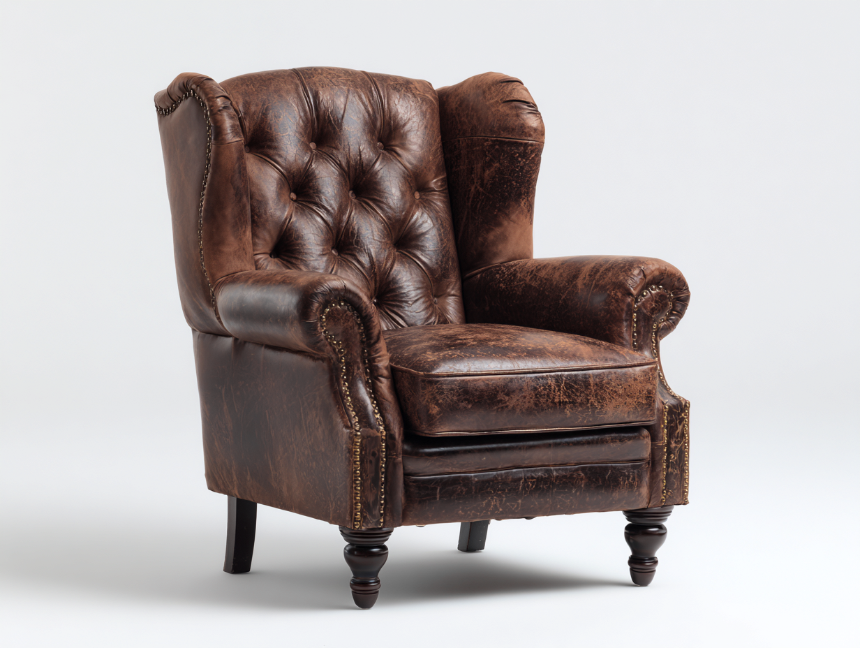Poltrona in pelle marrone 95x90x112 cm per soggiorno - stile classico con schienale capitonné-Kacoracasa