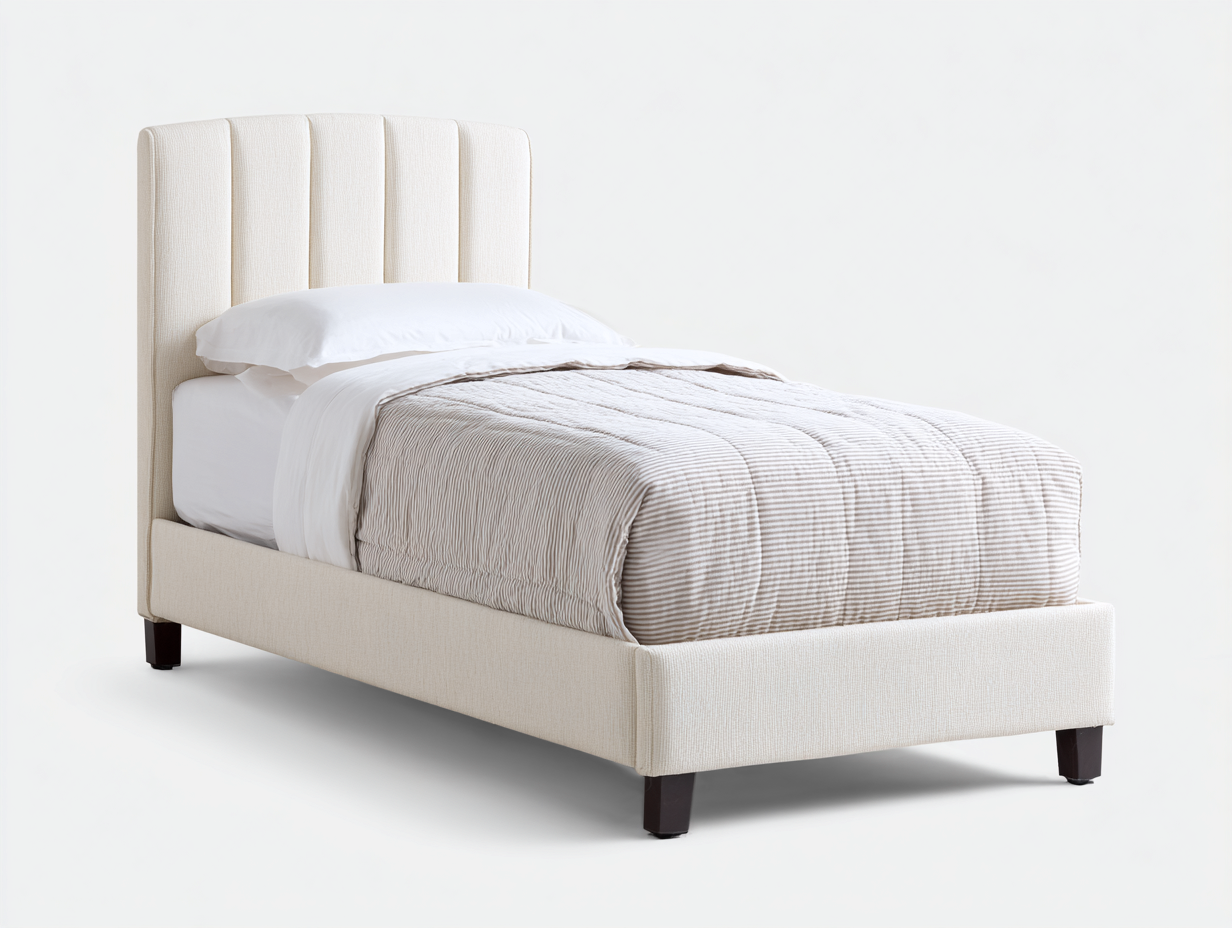Letto singolo in tessuto bianco 205x100x115 cm - adatto per camera da letto - testiera imbottita design moderno-Kacoracasa
