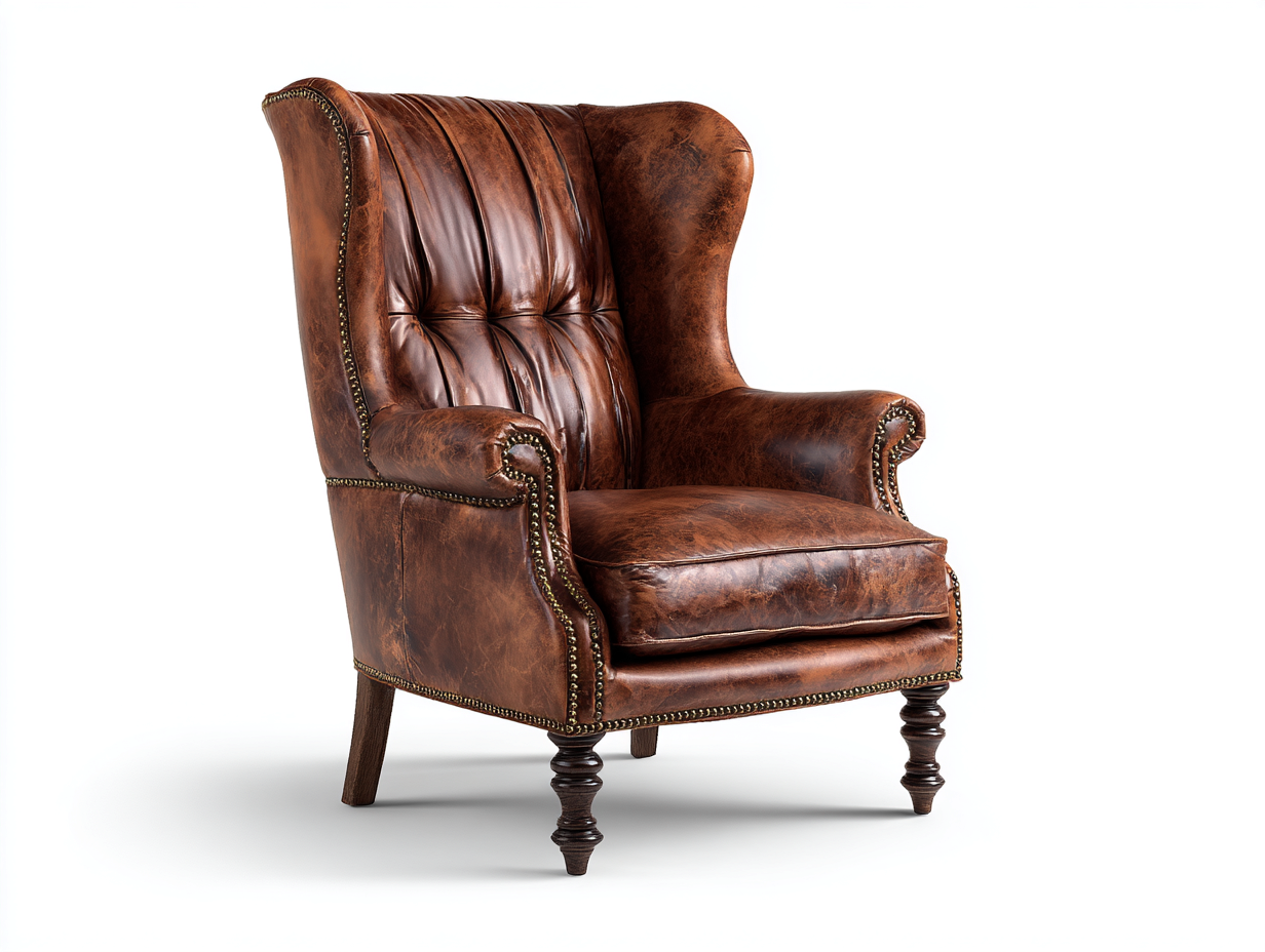 Poltrona in pelle marrone 90x85x110 cm per soggiorno - design classico con schienale alto-Kacoracasa