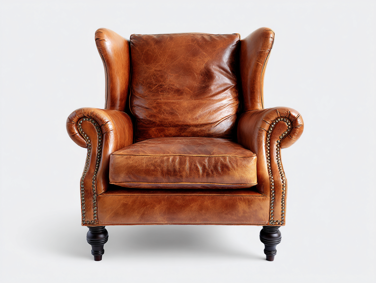 Poltrona in pelle marrone 92x88x110 cm per soggiorno - design classico con braccioli imbottiti-Kacoracasa