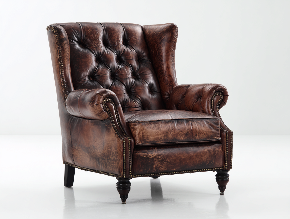 Poltrona in pelle marrone 83x88x105 cm - adatta per soggiorno - design classico capitonné-Kacoracasa
