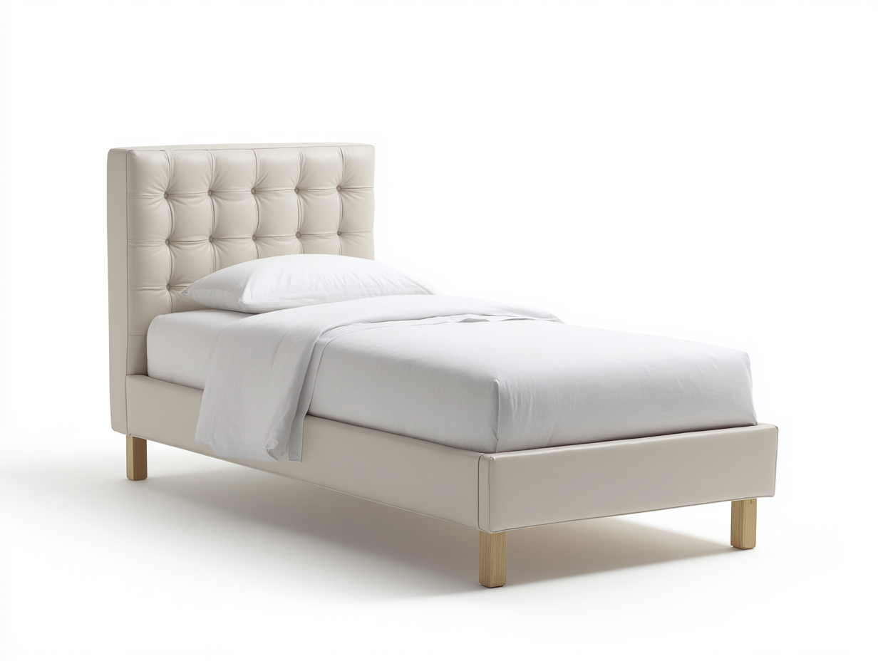 Letto singolo imbottito effetto pelle 200x100x110 cm per camera da letto - bianco-legno chiaro - design moderno-Kacoracasa